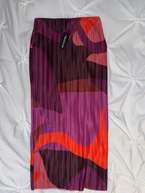 PrettyLittleThing Pink Print Plisse Maxi Skirt US 12